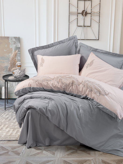 L'essentiel linge de maison Sheen - Grey Juego de funda de edredón de satén Doble, Gris y Empolvado L'essentiel linge de maison Sheen - Grey Juego de funda de edredón de satén Doble, Gris y Empolvado